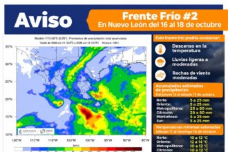 Frente frío traerá lluvias y bajas temperaturas a Nuevo León